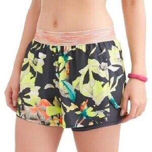 Avia Floral Active 2Fer Running Short Filament Waistband Moisture Wick Fabric